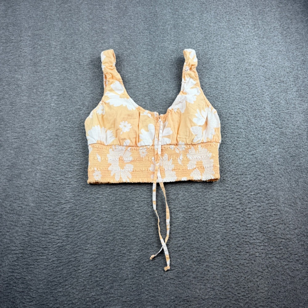 American Eagle Floral Crop Top Womens Medium Orange White Smocked Tie Front Tank